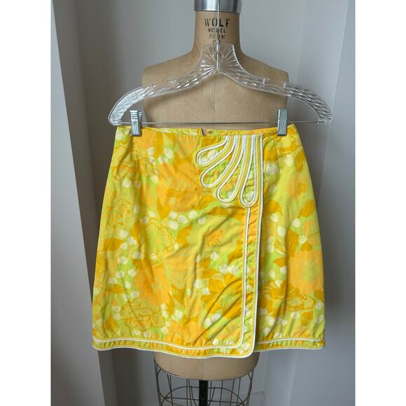 Vintage 70s Lilly Pulitzer Yellow Floral Skirt with Braid waist 27" - Picture 5 of 7